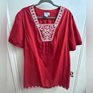 Liz & Me Red Embroidered / thread work? Women's Top. Red . Tunic. Size 2X